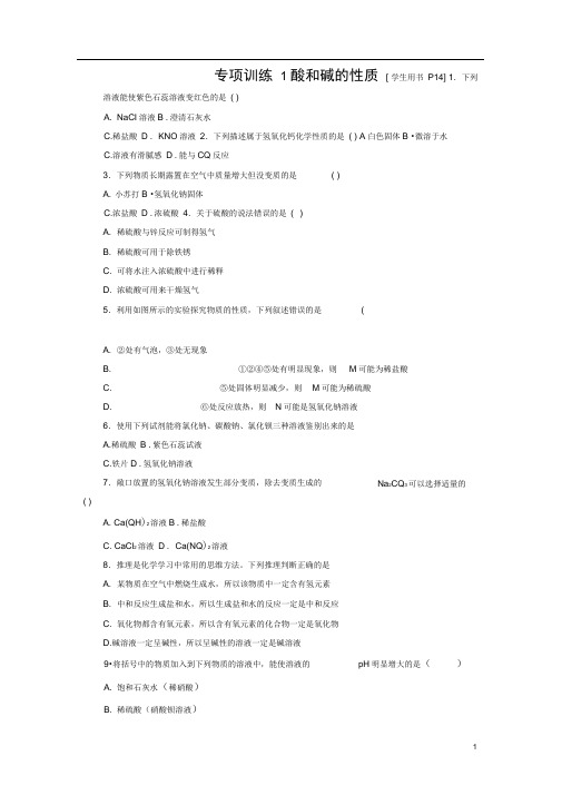 九年级化学下册第七单元常见的酸和碱专项训练酸和碱的性质练习新版鲁教版
