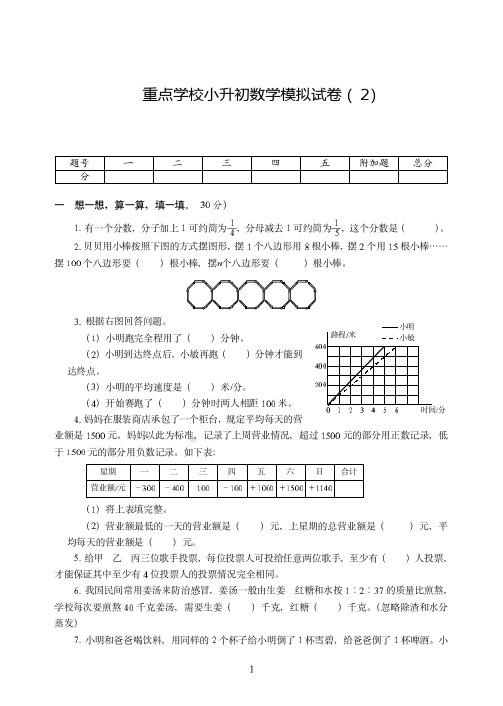 天津市2019-2020重点学校小升初考试数学模拟试卷附试题详细答案( 2)
