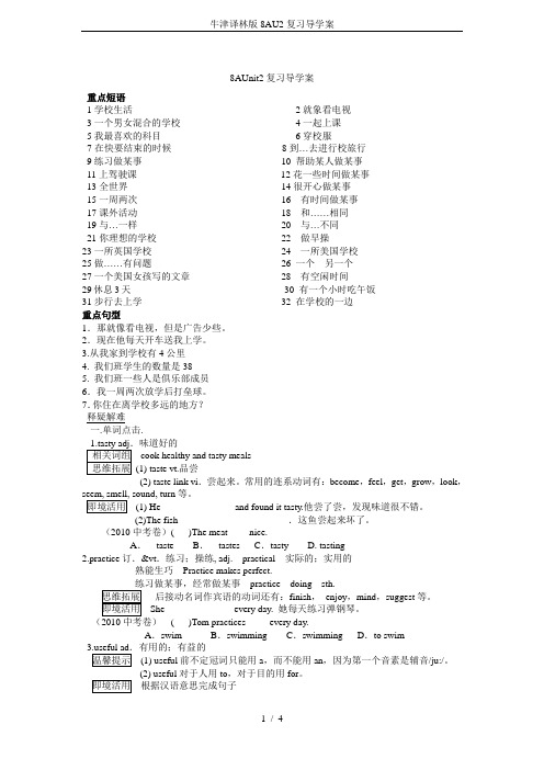 牛津译林版8AU2复习导学案