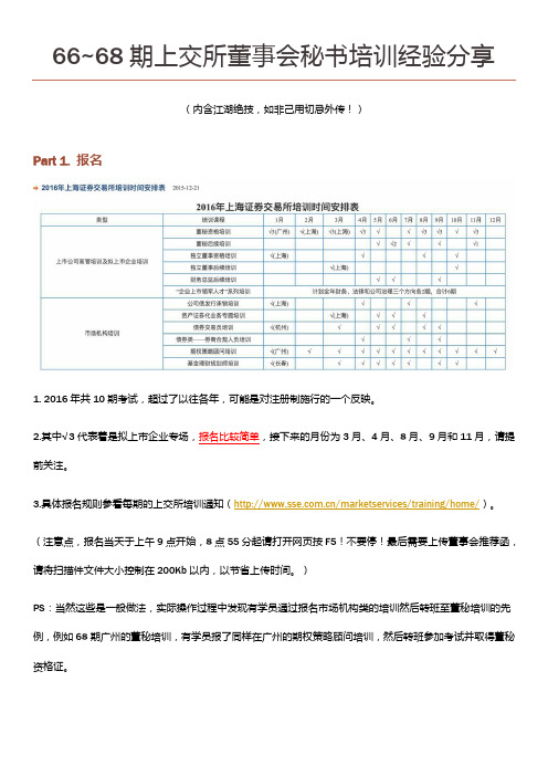 66~68期上交所董事会秘书培训经验分享