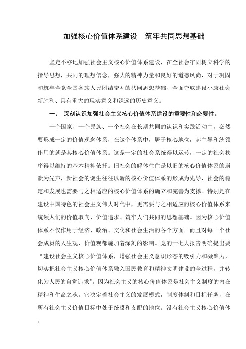 加强社会主义核心价值体系建设筑牢共同的思想基础