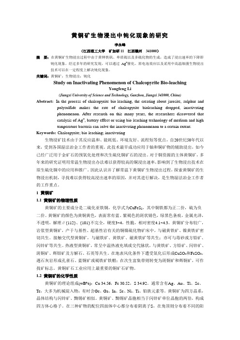 黄铜矿生物浸出中钝化现象的研究