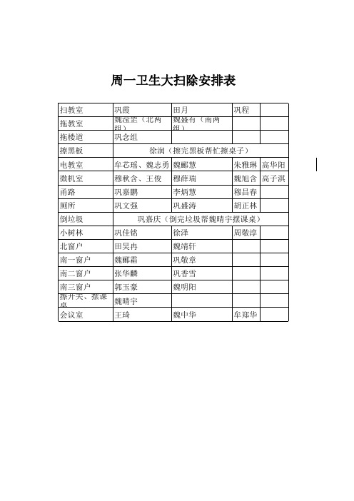 周一卫生大扫除安排表
