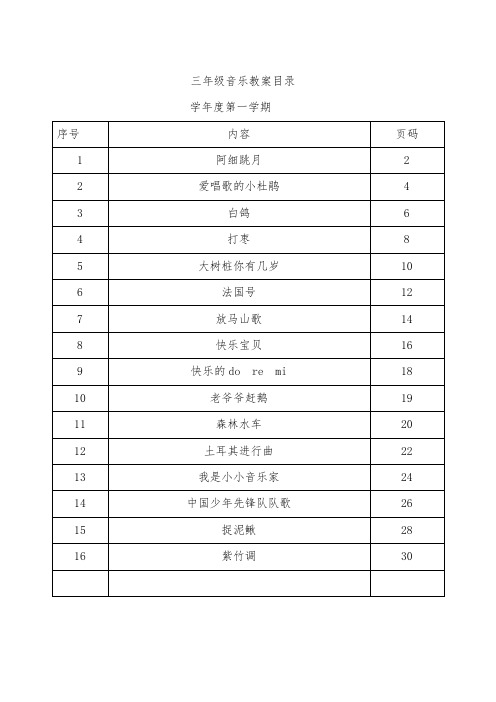 2018人教版小学音乐三年级上册教案全册