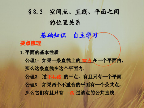 最新-2018届高考数学一轮复习 83 空间点、直线、平面之间的位置关系课件 新人教A版 精品 
