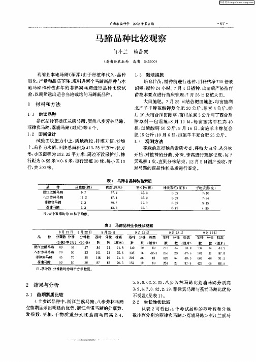 马蹄品种比较观察