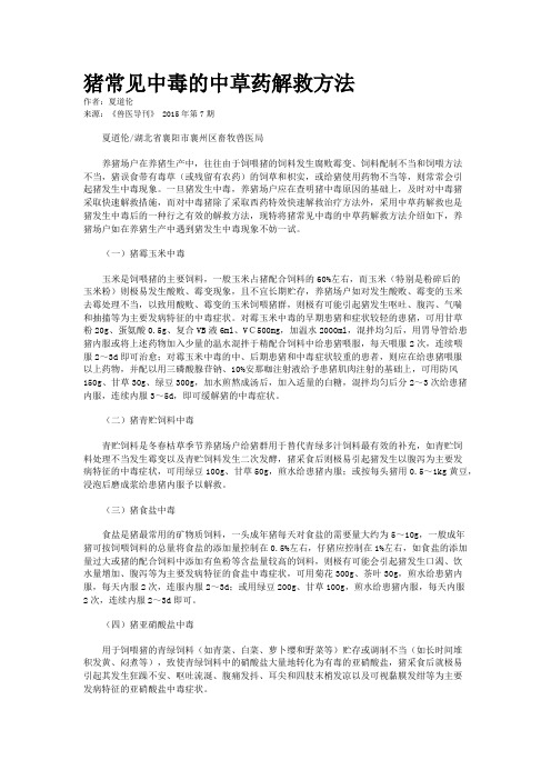 猪常见中毒的中草药解救方法