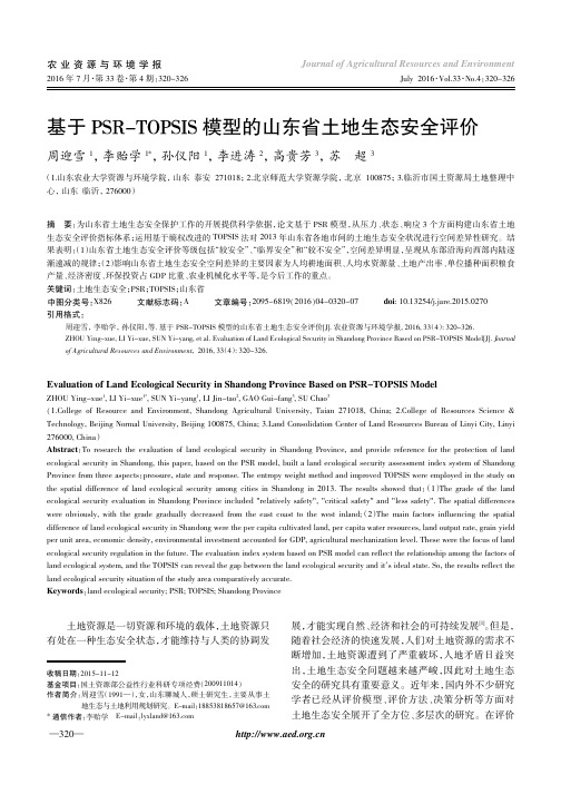 基于PSR-TOPSIS模型的山东省土地生态安全评价