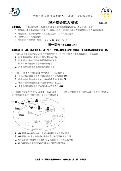 人大附三模理综