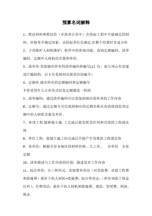 预算名词解释