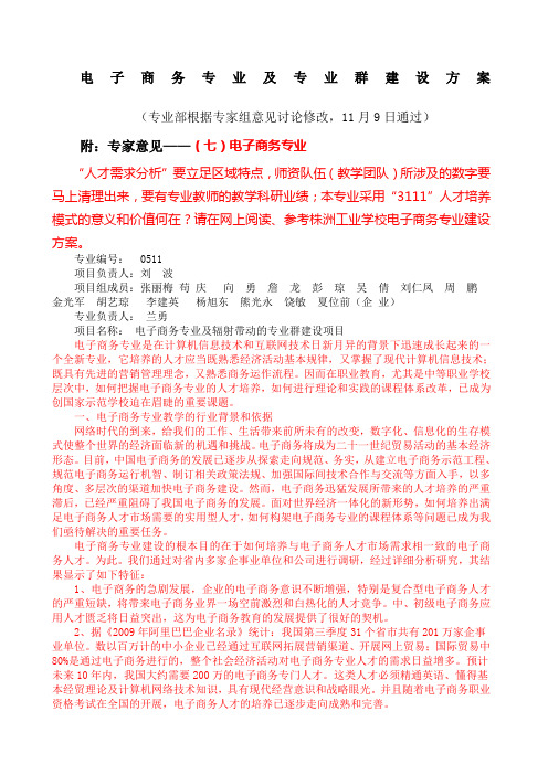 电子商务专业及专业群建设方案