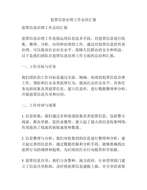 犯罪信息治理工作总结汇报