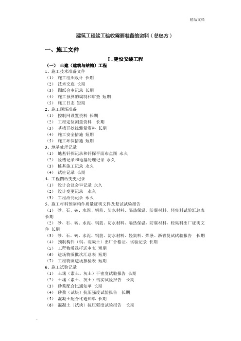 竣工验收需准备的资料