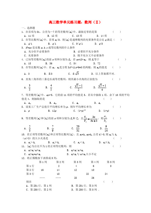 高三数学一轮复习 数列(Ⅱ)单元练习题.doc