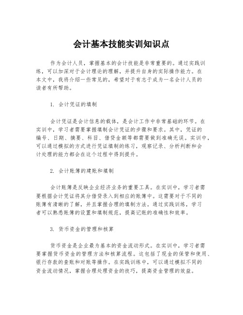 会计基本技能实训知识点