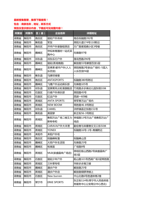 新版湖南省衡阳市户外用品企业公司商家户名录单联系方式地址大全45家