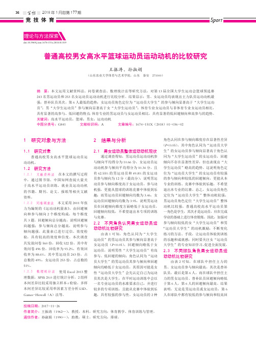 普通高校男女高水平篮球运动员运动动机的比较研究