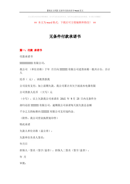 【精品文档】无条件付款承诺书-word范文 (9页)