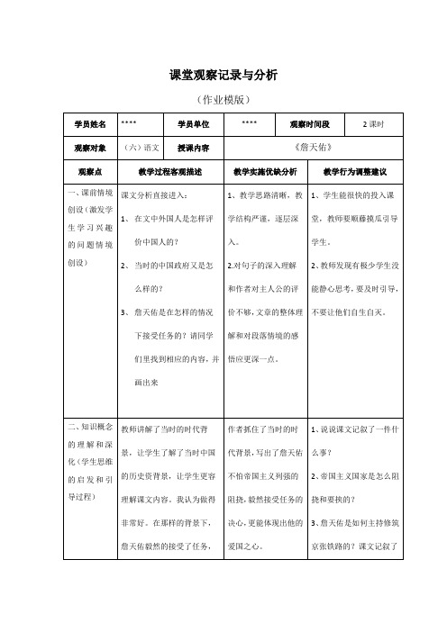 国培课堂观察记录与分析(作业模版)陈