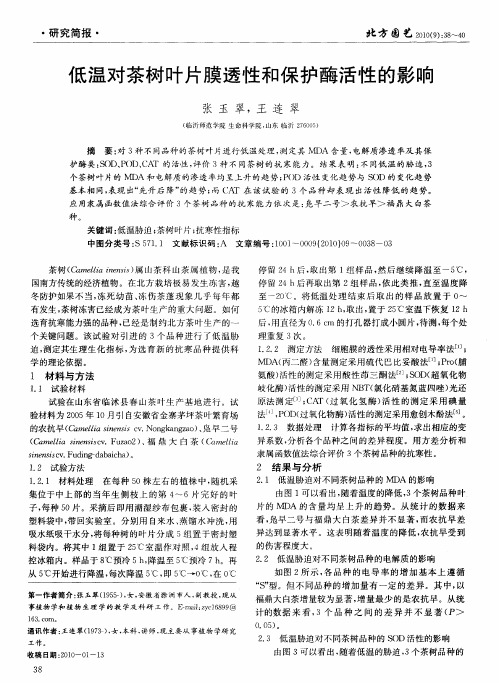 低温对茶树叶片膜透性和保护酶活性的影响