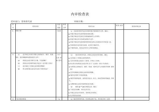 9k内审检查表管理者代表