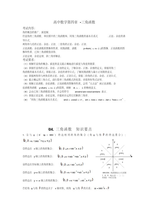 高中数学知识点总结第四章三角函数