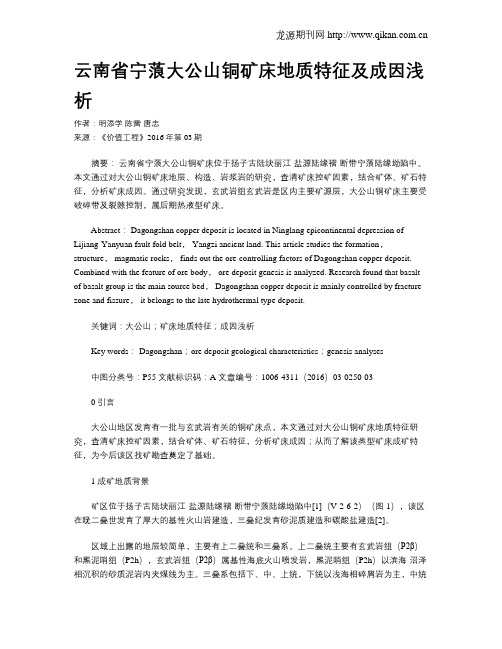 云南省宁蒗大公山铜矿床地质特征及成因浅析