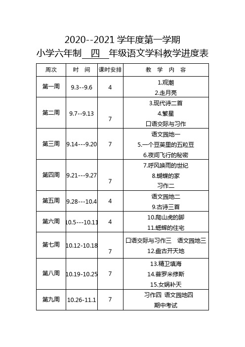 四年级语文教学进度表