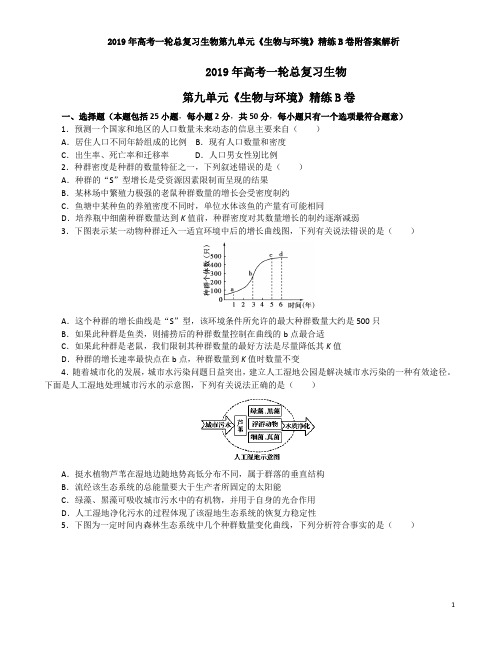 2019年高考一轮总复习生物第九单元《生物与环境》精练B卷附答案解析