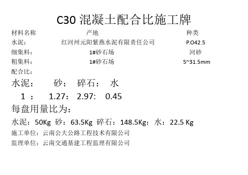 混凝土配合比施工牌