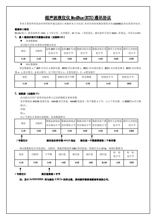 超声波液位仪ModBus标准协议