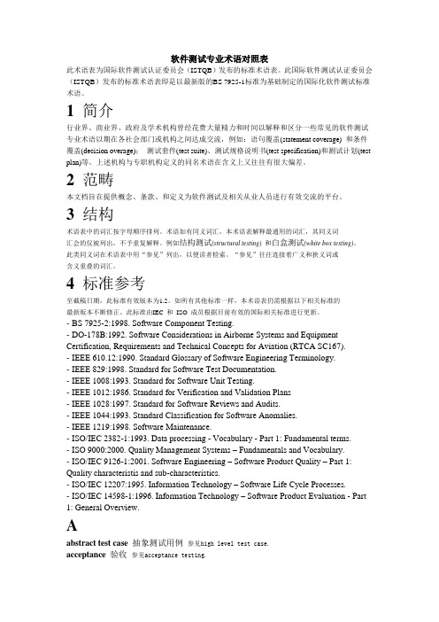 软件测试标准专业术语对照表