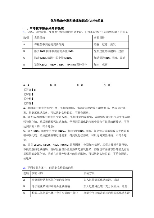 化学除杂分离和提纯知识点(大全)经典