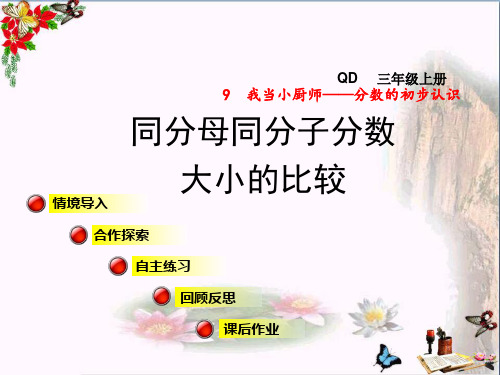 (精选)2017秋三年级数学上册第九单元信息窗2同分母同分子分数大小的比较课件青岛版