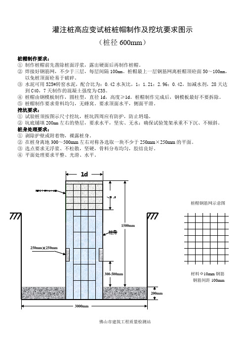 灌注桩高应变试桩桩帽制作及挖坑要求图示