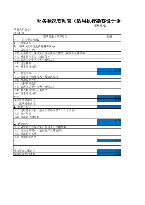 勘察设计企业会计制度财务报表(导入模版)