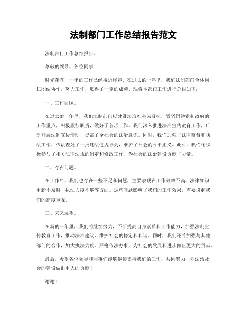 法制部门工作总结报告范文