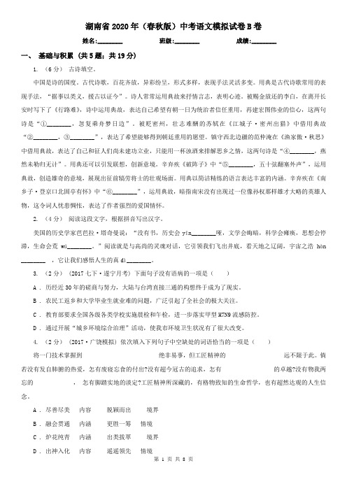 湖南省2020年(春秋版)中考语文模拟试卷B卷(新版)