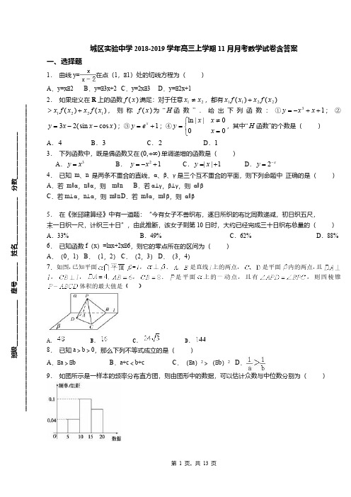 城区实验中学2018-2019学年高三上学期11月月考数学试卷含答案(2)