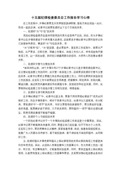 十五届纪律检查委员会工作报告学习心得