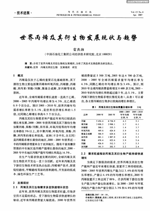 世界丙烯及其衍生物发展现状与趋势