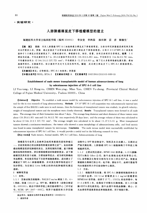 人肺腺癌裸鼠皮下移植瘤模型的建立