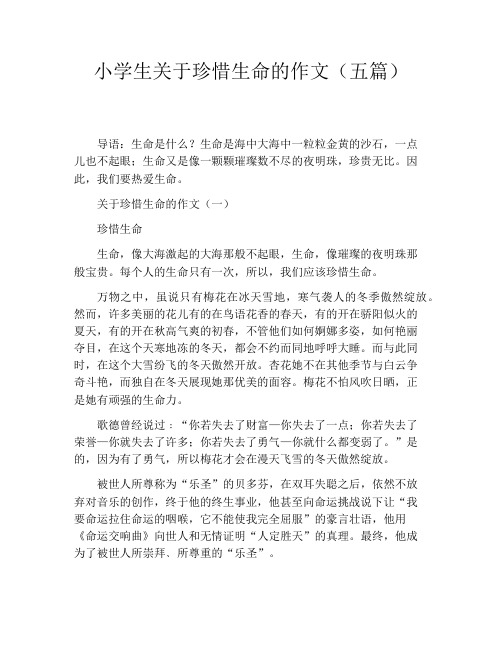 小学生关于珍惜生命的作文(五篇)