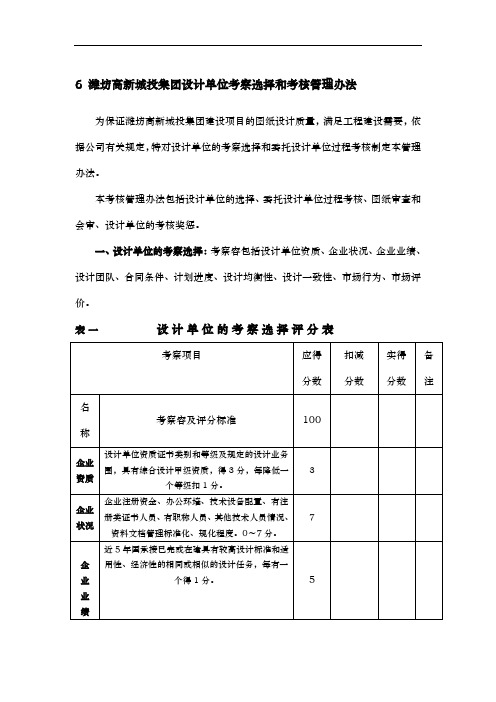 城投设计单位考核管理办法