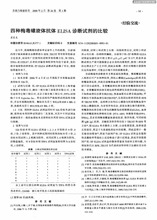 四种梅毒螺旋体抗体ELISA诊断试剂的比较