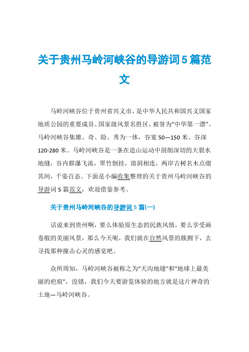 关于贵州马岭河峡谷的导游词5篇范文