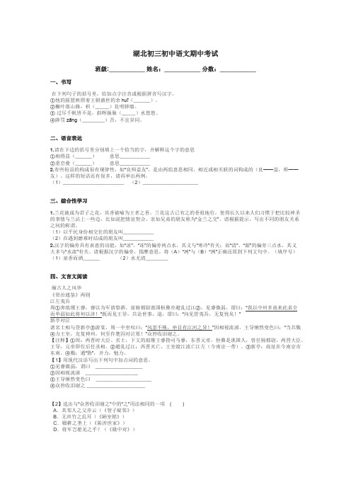 湖北初三初中语文期中考试带答案解析
