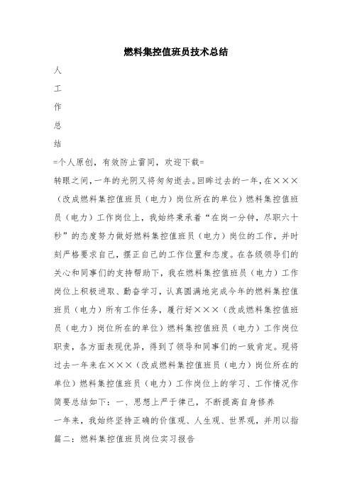 优秀工作总结范文：燃料集控值班员技术总结