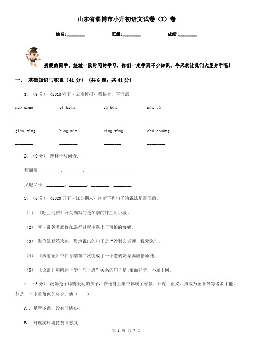 山东省淄博市小升初语文试卷(I)卷