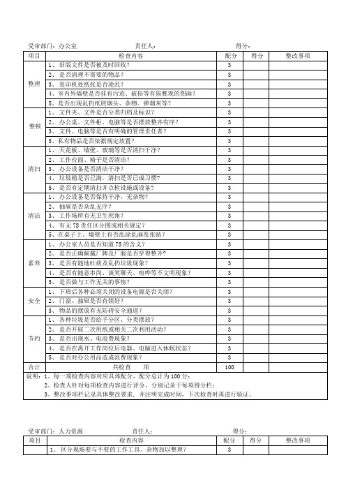7S检查评分表